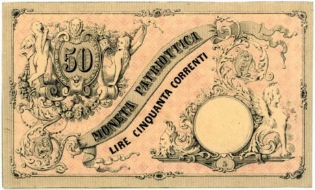Аверс банкноты 50 лир (Италия) 1848 года