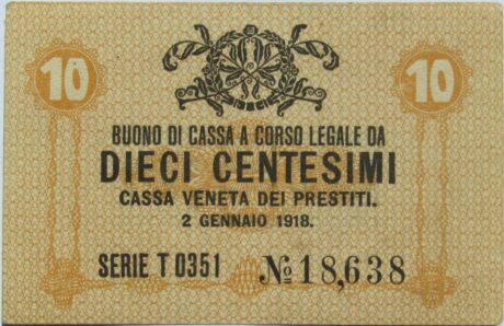 Аверс банкноты 10 centesimi Cassa Veneta dei Prestiti (Włochy) 1918