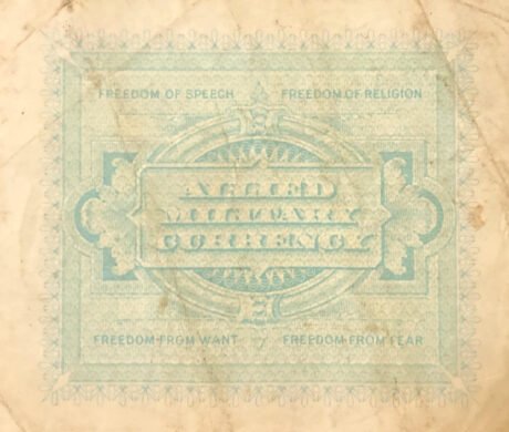 Реверс банкноты 2 лиры — военная валюта союзников (Италия) 1943 года