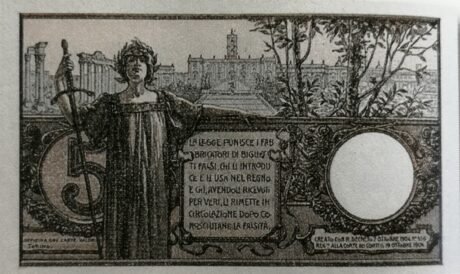 Реверс банкноты 5 lirów (Włochy) 1904