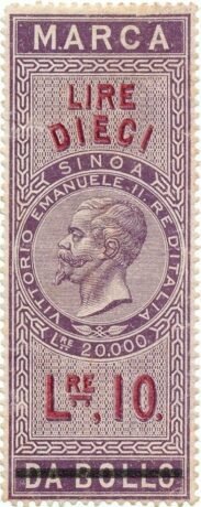 Аверс банкноты 10 лир (Италия) 1866 года