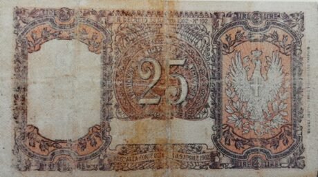 Реверс банкноты 25 lirów (Włochy) 1902