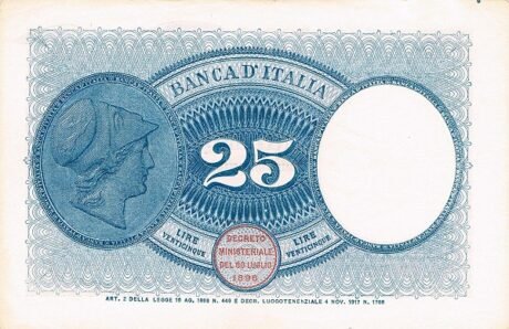 Реверс банкноты 25 лир (Италия) 1918 года
