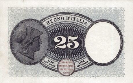 Реверс банкноты 25 лир (Италия) 1923 года