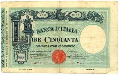 Аверс банкноты 50 лир (Италия) 1896 года