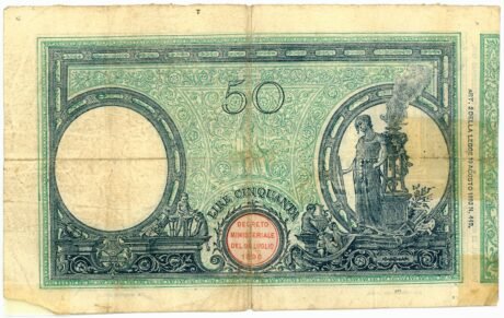 Реверс банкноты 50 лир (Италия) 1896 года