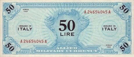 Аверс банкноты 50 лир — военная валюта союзников (Италия) 1943 года