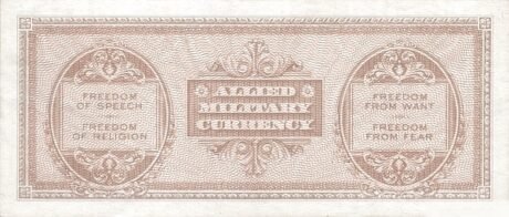 Реверс банкноты 50 лир — военная валюта союзников (Италия) 1943 года