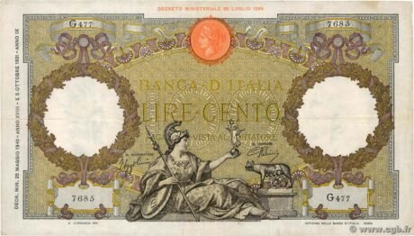 Аверс банкноты 100 lirów, Capranesi - Rzym (Włochy) 1931