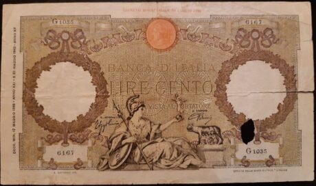 Аверс банкноты 100 lirów Capranesi L'Aquila (Włochy) 1942