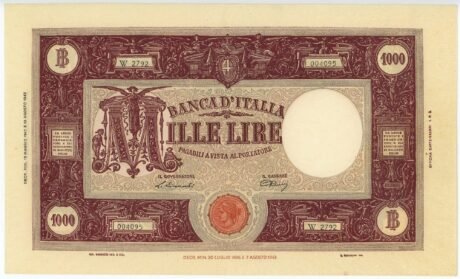 Аверс банкноты 1000 лир (Италия) 1896 года