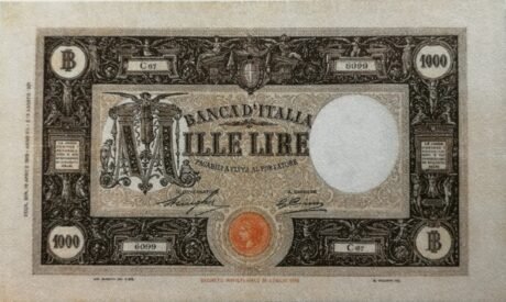 Аверс банкноты 1000 лир "Grande M" Fascio - 1-го типа (Италия) 1926 года