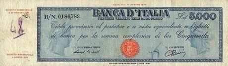 Аверс банкноты 5000 lirów (Włochy) 1947