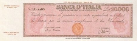 Аверс банкноты 10 000 lirów (Włochy) 1945