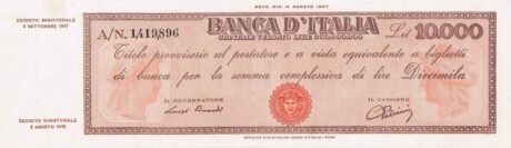 Аверс банкноты 10 000 lirów (Włochy) 1947