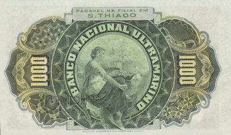 Реверс банкноты 1000 рейсов (Кабо-Верде) 1909 года