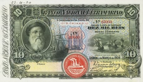 Аверс банкноты 10000 рейсов (Кабо-Верде (Острова Зеленого Мыса)) 1909 года