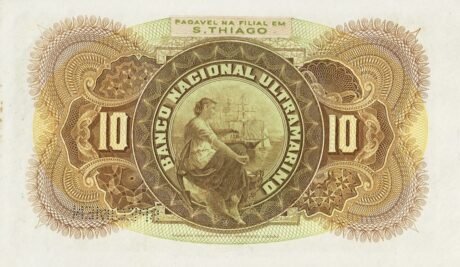 Реверс банкноты 10000 рейсов (Кабо-Верде (Острова Зеленого Мыса)) 1909 года