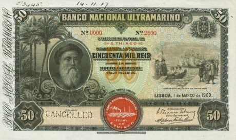 Аверс банкноты 50000 Рейсов (Кабо-Верде (Острова Зеленого Мыса)) 1909 года