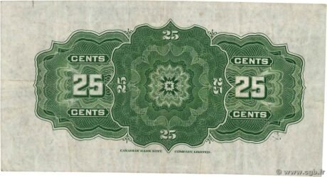 Реверс банкноты 25 centów „Shinplast” Dominium of Canada (Kanada) 1923