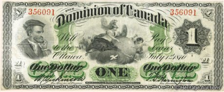 Аверс банкноты 1 доллар Доминион Канады (Канада) 1870 года