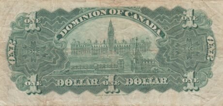 Реверс банкноты 1 доллар Доминион Канады (Канада) 1911 года