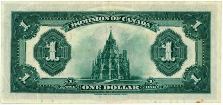 Реверс банкноты 1 доллар Доминион Канады (Канада) 1923 года