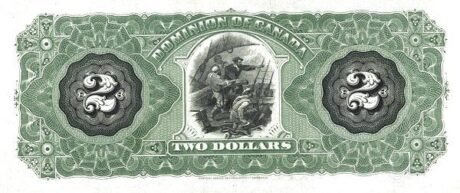 Реверс банкноты 2 доллара Доминион Канады (Канада) 1887 года