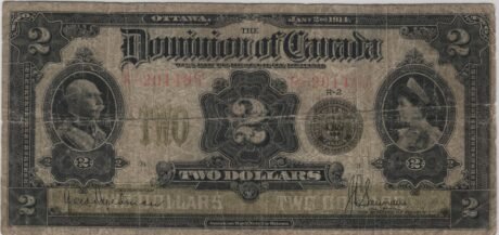 Аверс банкноты 2 dolary Dominium Kanady (Kanada) 1914
