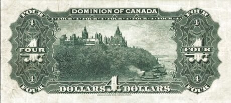 Реверс банкноты 4 доллара Доминион Канады (Канада) 1900 года
