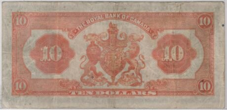 Реверс банкноты 10 dolarów Royal Bank of Canada (Kanada) 1935