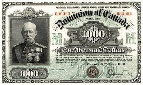 Аверс банкноты 1000 долларов Доминион Канады (Канада) 1901 года