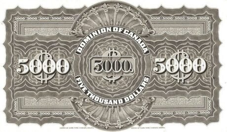 Реверс банкноты 5000 долларов Доминион Канады (Канада) 1901 года