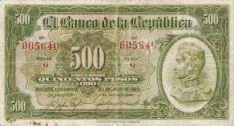 Аверс банкноты 500 песо Оро (Колумбия) 1923 года