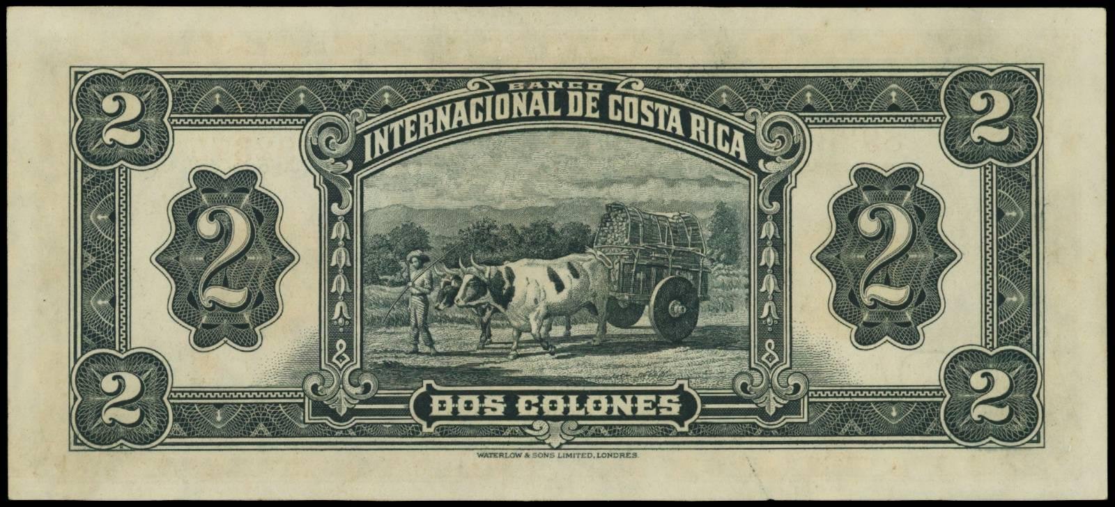 Реверс банкноты 2 колона Banco Internacional de Costa Rica (Коста-Рика) 1931 года