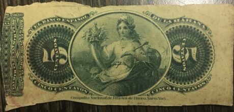 Реверс банкноты 5 сентаво (Куба) 1872 года