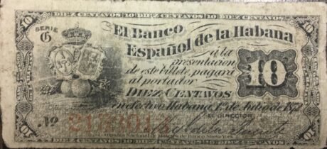 Аверс банкноты 10 сентаво (Куба) 1872 года