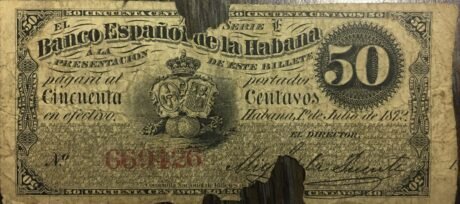 Аверс банкноты 50 сентаво (Куба) 1872 года