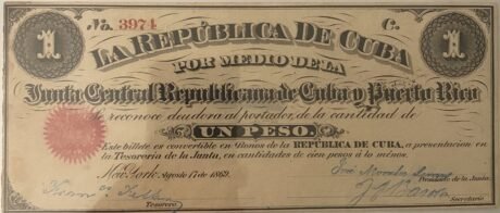Аверс банкноты 1 песо (Куба) 1869 года