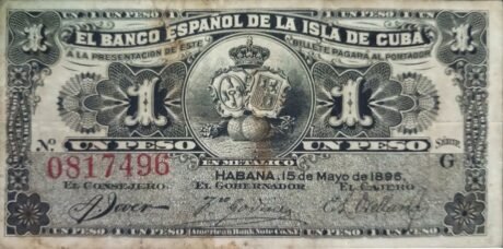 Аверс банкноты 1 песо (Куба) 1896 года