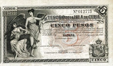 Аверс банкноты 5 песо (Куба) 1891 года