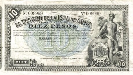 Аверс банкноты 10 песо (Куба) 1891 года