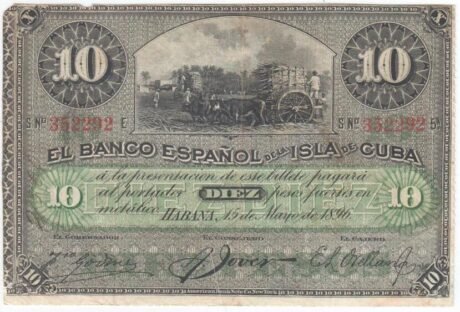 Аверс банкноты 10 песо (Куба) 1896 года