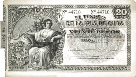 Аверс банкноты 20 песо (Куба) 1891 года