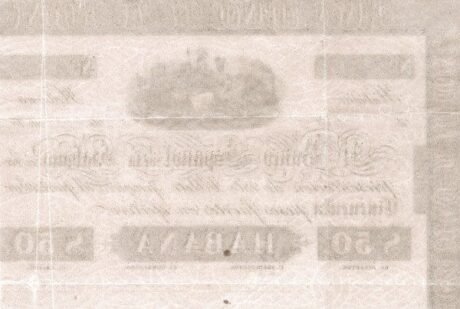 Реверс банкноты 50 pesos Banco Español de La Habana (Kuba) 1857
