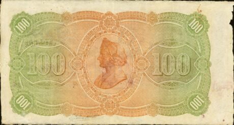 Реверс банкноты 100 песо Banco Español de la Isla de Cuba (Куба) 1896 года
