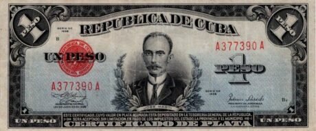 Аверс банкноты Wydanie srebrnego certyfikatu o wartości 1 peso (Kuba) w 1934 r.