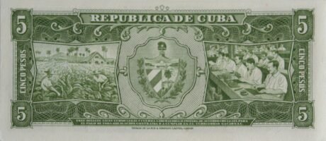 Реверс банкноты Атака мачете за 5 песо (Куба) 1958 года