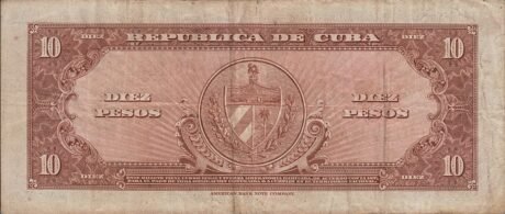 Реверс банкноты 10 pesos (Kuba) 1949