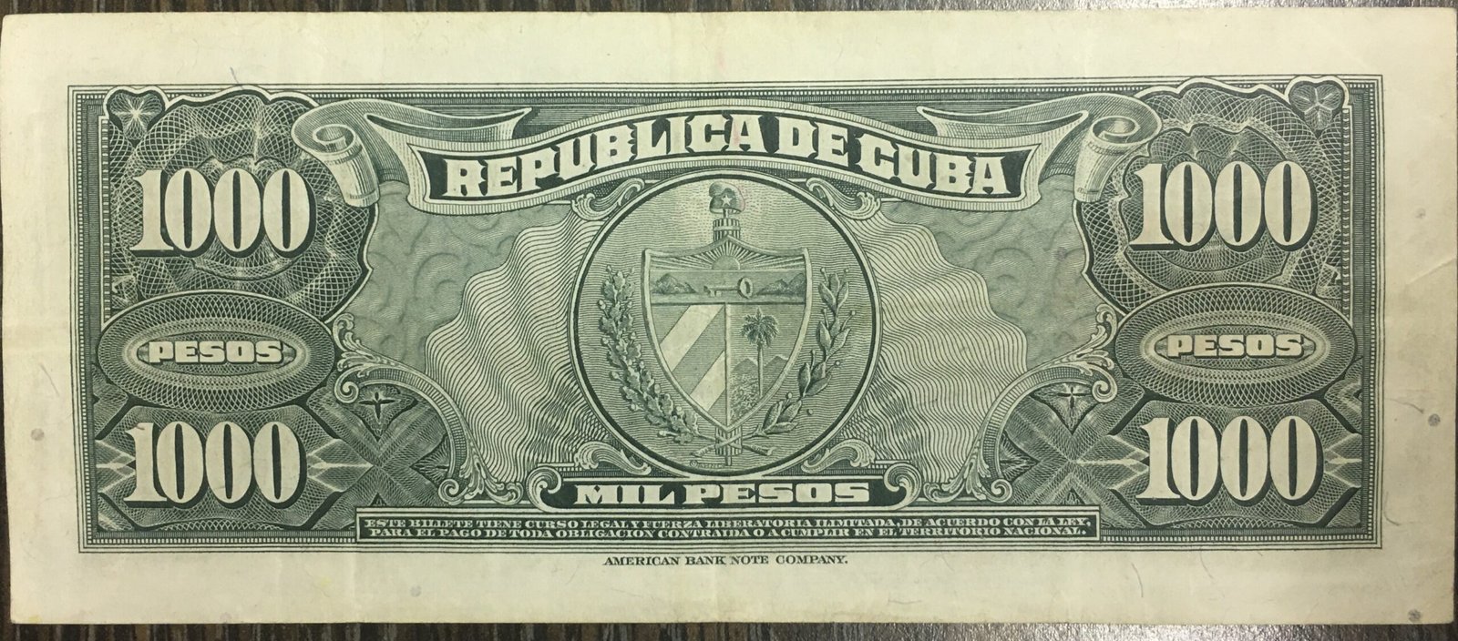 Реверс банкноты 1000 песо (Куба) 1950 года
